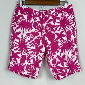 J. Crew Linen Pink White 9” Bermuda Shorts City Fit 6